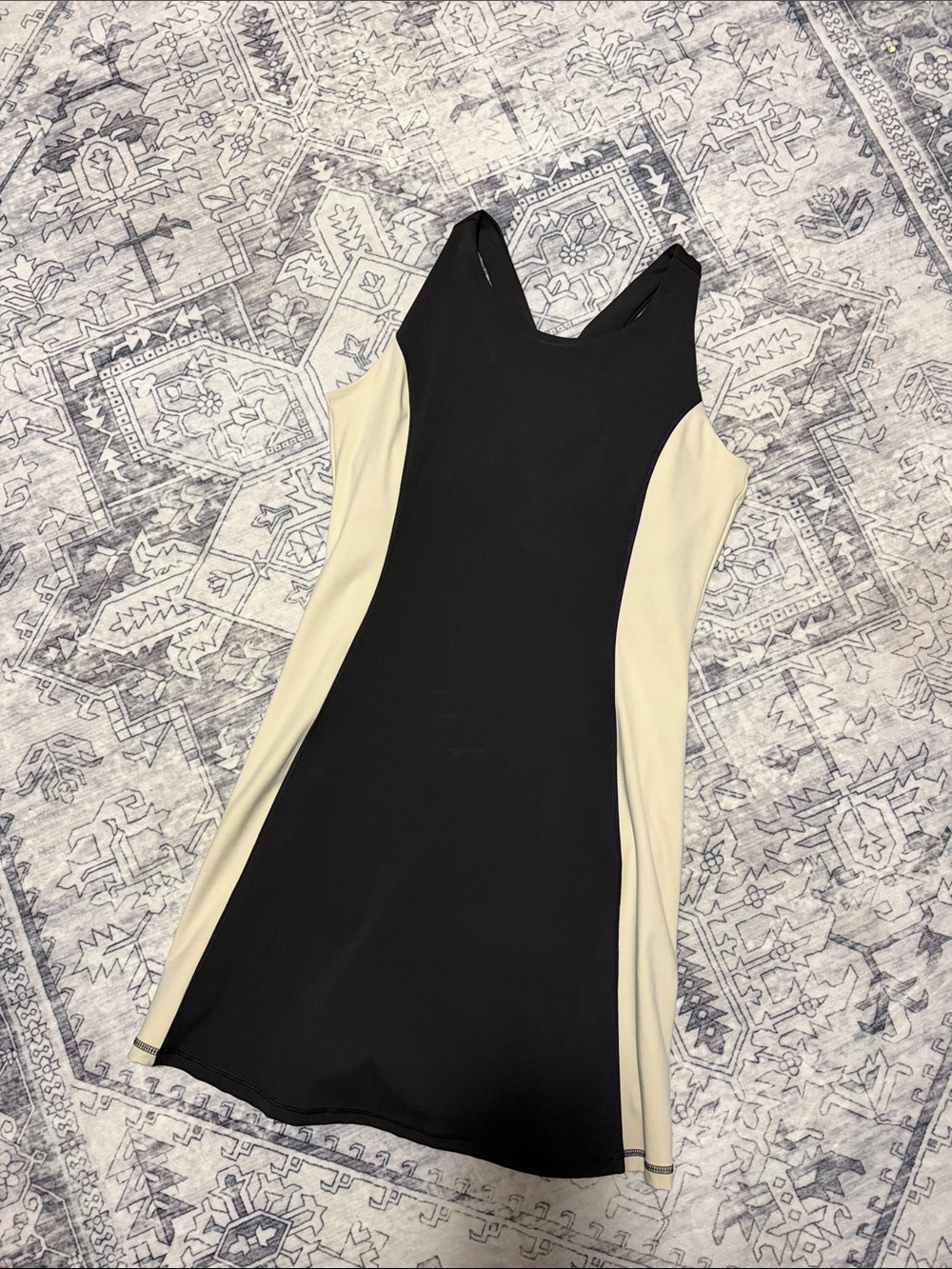 ZELOS Black and Cream Colorblock Active Dress